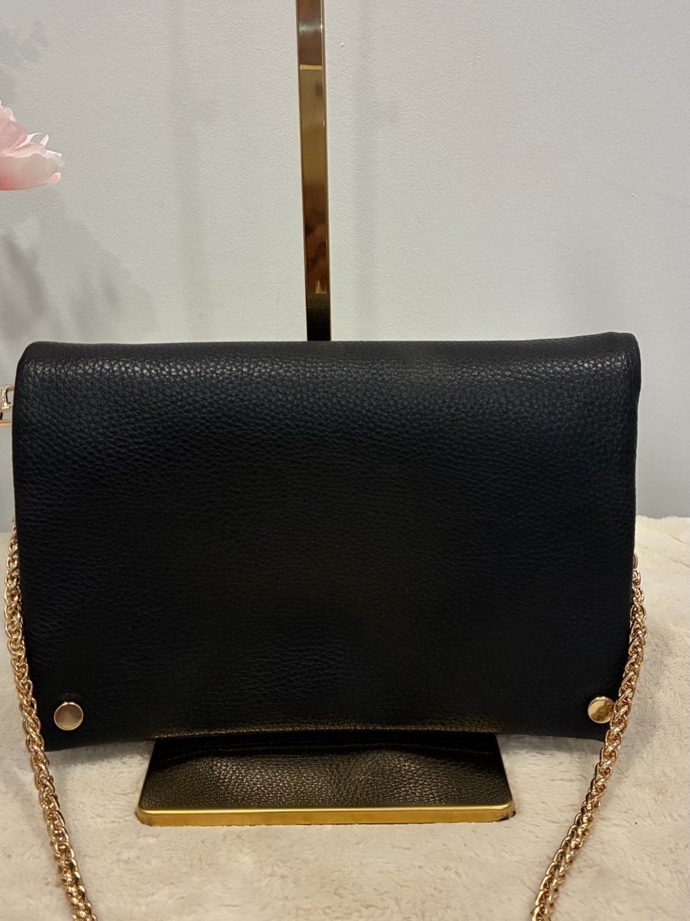 Street Level Black Faux Leather Gold Chain Crossbody Shoulder Bag Purse